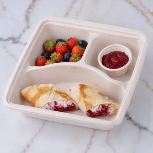 Crepes with cottage cheese and fuit iside,homemade jam and cuted fruit Product img Crepes with cottage cheese and fruits inside,homemade jam and cutted Fruits