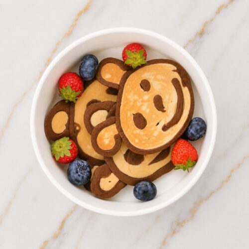 Teddy bear Vanilla-chocolate pancake  with fruits