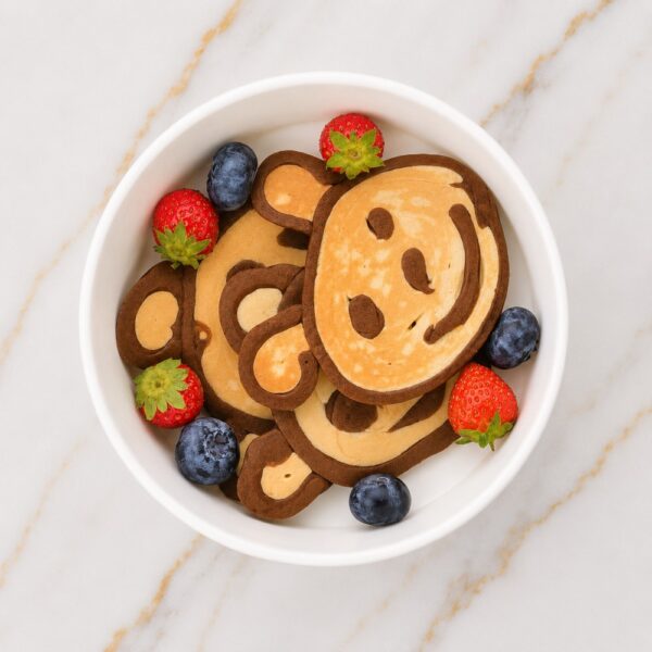 Teddy bear Vanilla-chocolate pancake  with fruits